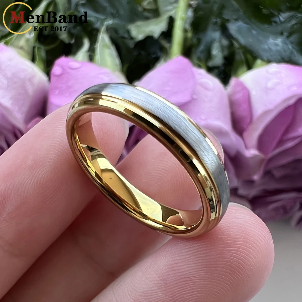 MenBand Jewelry Fashion 4MM Women With Stepped Bevel Edges And Brushed Finish Tungsten Carbide Wedding Band Ring Comfort Fit