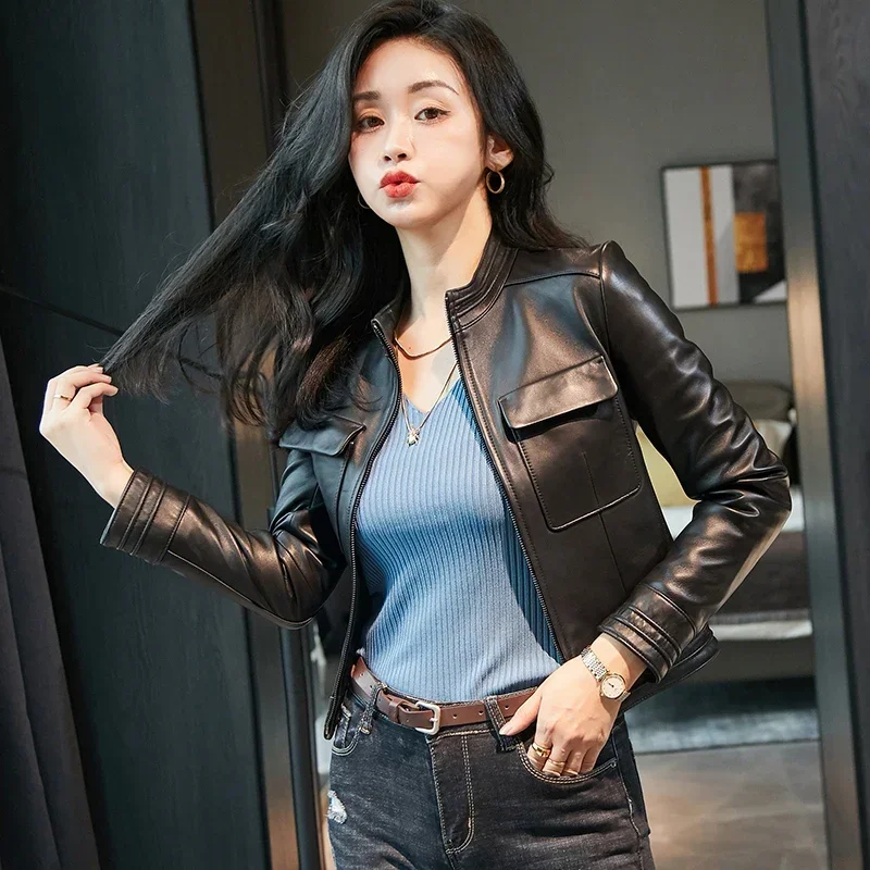 High Quality Genuine Leather Jacket Women 2023 Spring Autumn Short Real Sheepskin Coat Biker Leather Jackets Hot Sale chaqueta