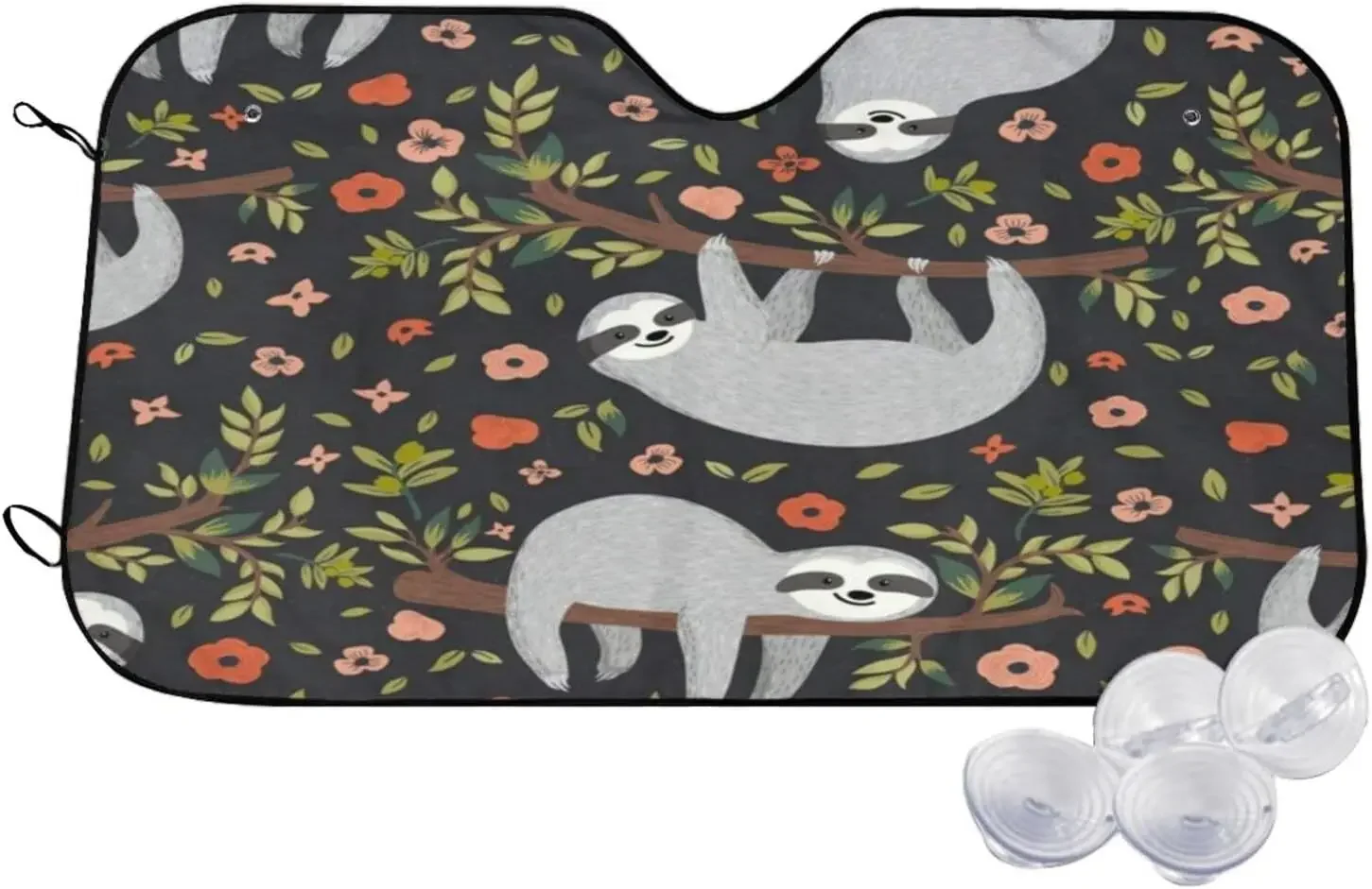 Cute Sloth Cartoon Pattern Sun Shade Front Window Sunshade for Most Sedans SUV Blocks Max Uv Rays and Keep Your Vehicle Cool