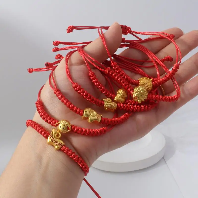 Handmade Red Braided Rope Bracelet With Gold Goat Charm Adjustable Size Perfect For Zodiac Year Gift Daily Wear Lucky Accessory