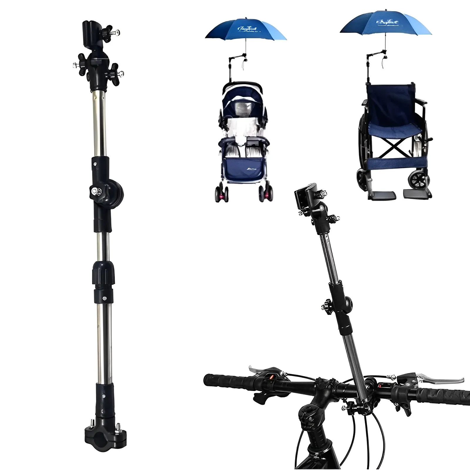 Wheelchair Bicycle Pram Swivel Umbrella Connector Stroller Holder Any Angle Stainless Steel Umbrella Holder Rain Gear Tool