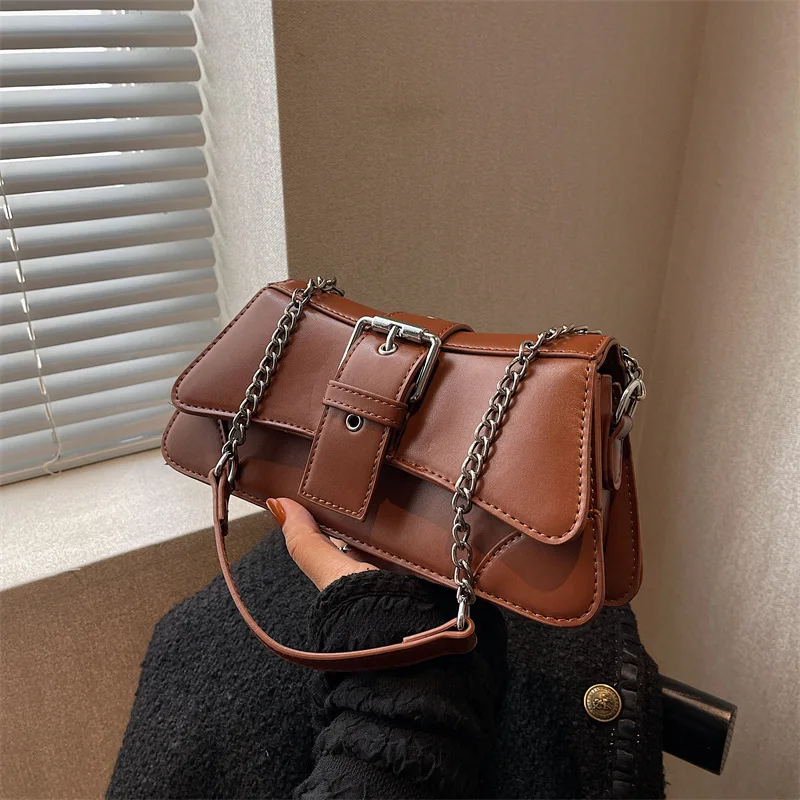 

2025 ранняя осень, сумка для подмышек с цепочкой, текстурированный кошелек на плечо для женщин, минималистичная сумка через плечо, повседневная сумка, модная сумка на ремне ​