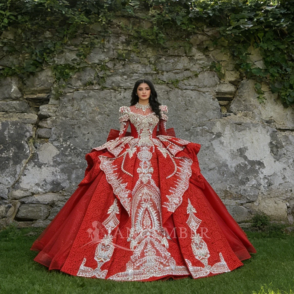 

Gorgeous Wedding Dresses Bridal Gowns High Collar Lace Full Sleeves Robe Ball Gown Princess Vestidos De Novia Customized