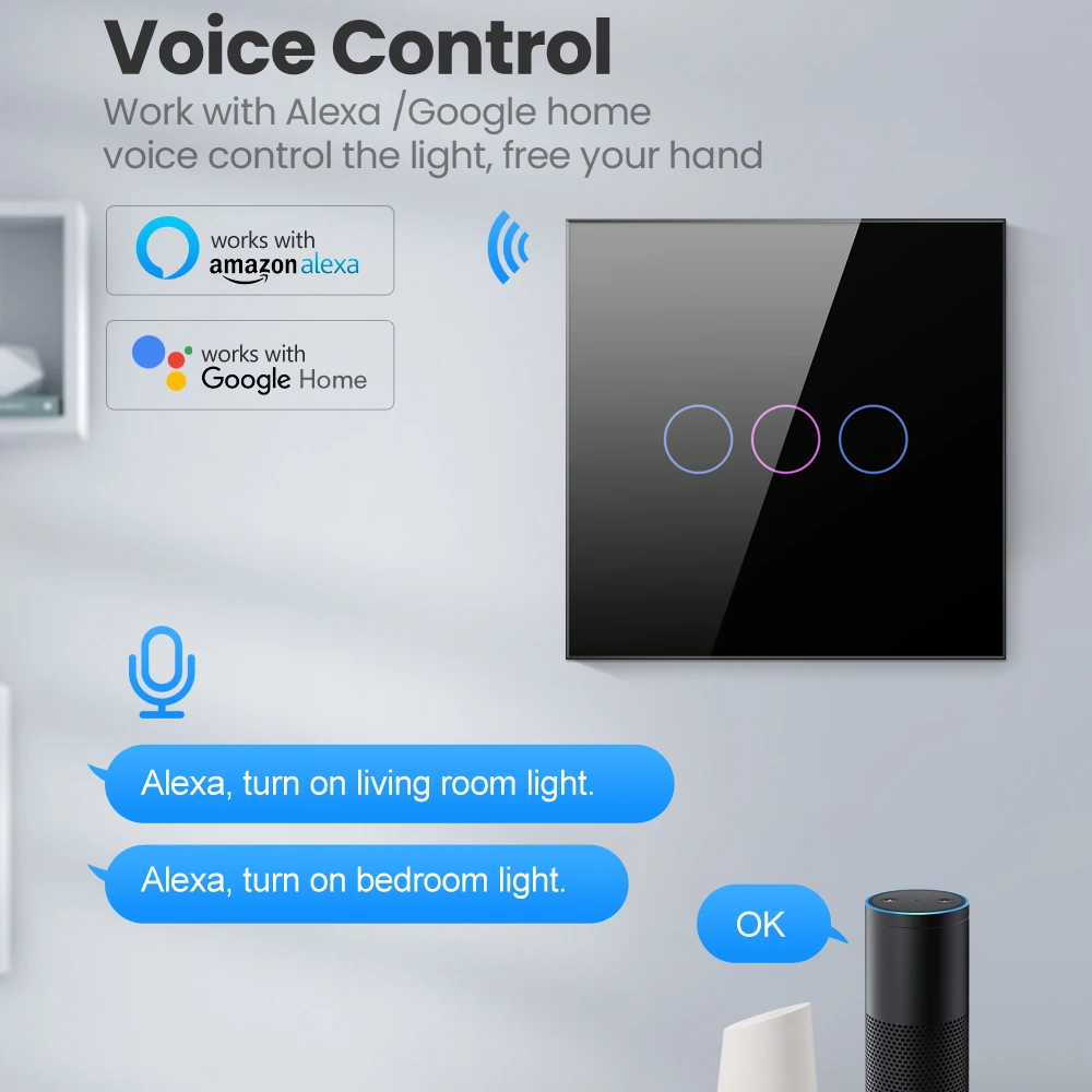 Imagem -03 - Miucda Tuya Wifi Zigbee Interruptor de Luz Inteligente ue Gang Fio Neutro sem Interruptor de Fio Neutro Funciona com Alexa Google Home