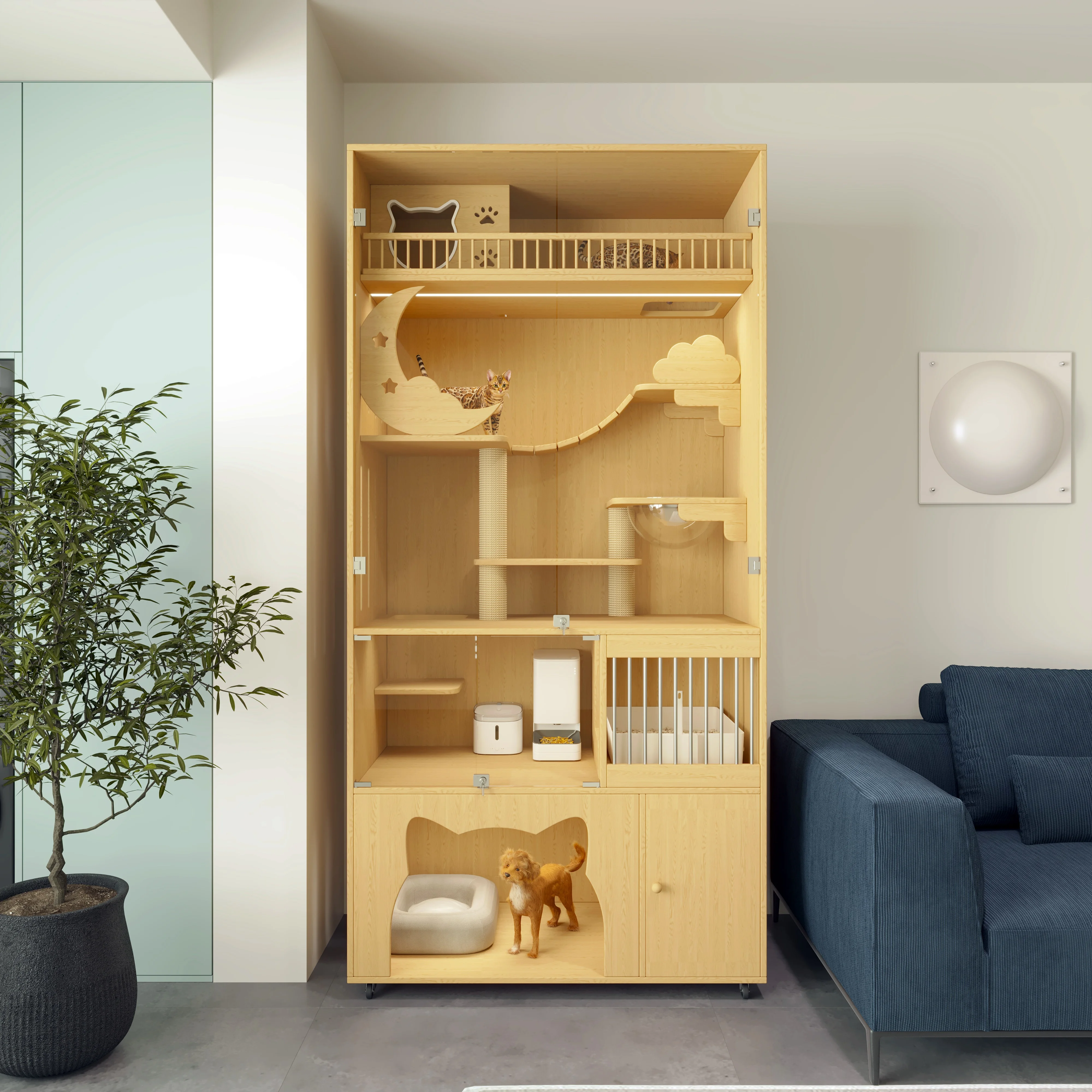 Modular Wooden Cat Villa Luxury Indoor and Outdoor Cat House with Glass