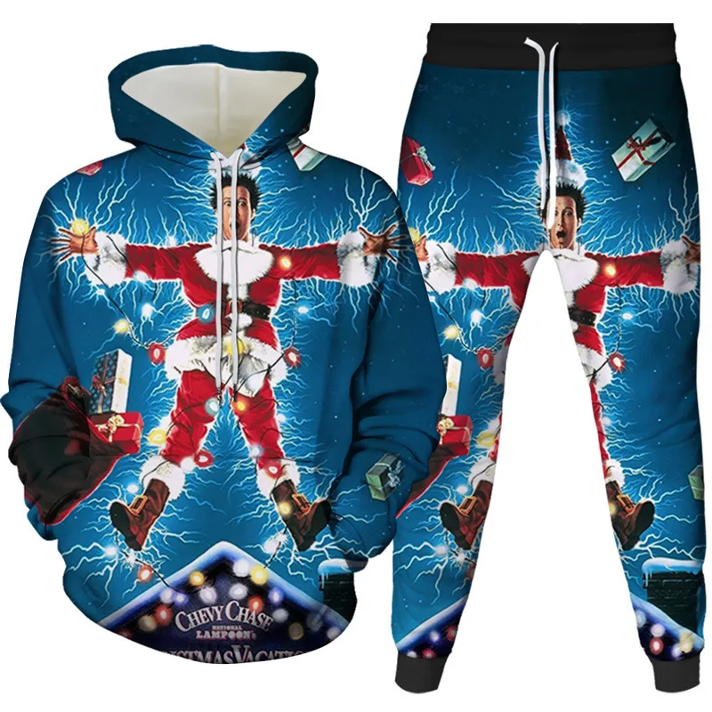 Christmas Santa Claus 3D Cartoon Print Tracksuit Set Man Woman Hoodies+Pants 2pcs Sets Fashion Sportwear kids Pullover Clothes