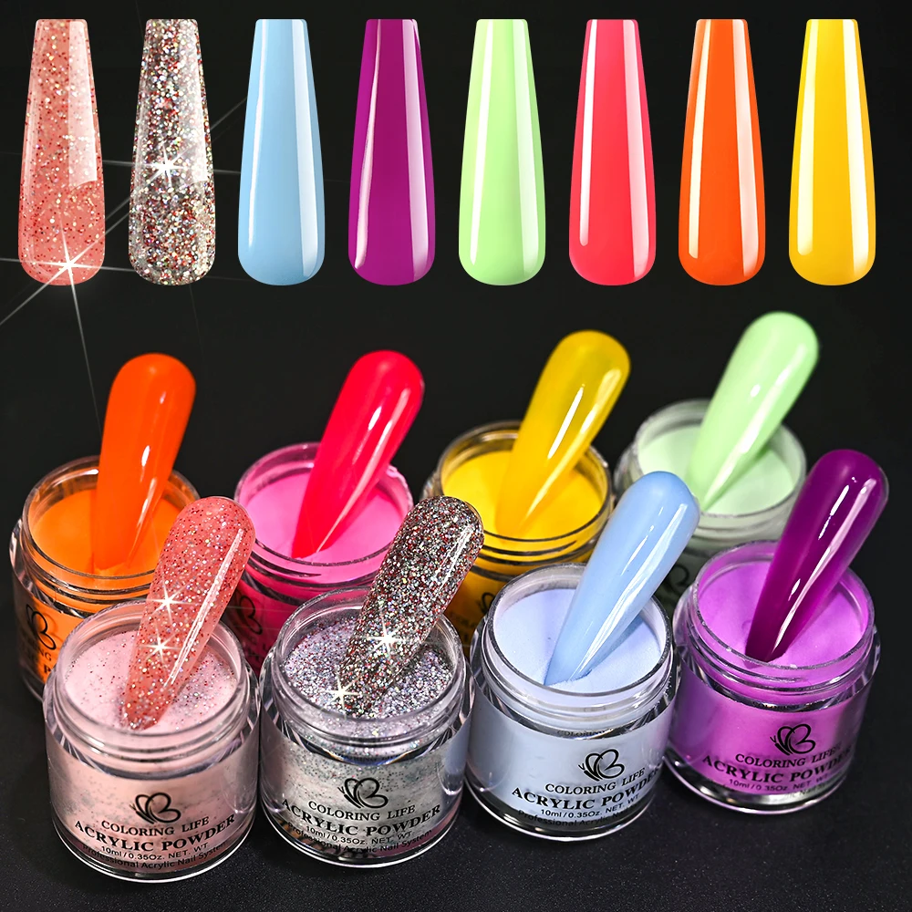 ﻿ 8Jar Sprankelende Kleurrijke Zilveren Glitter Nagel Acryl Poeder Roze Geel Kristal Dompelen Stof Voor Nail Art Tips Uitbreiding Carving
