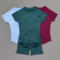 2 Pieces Histello Sports Set Women Short Sleeve Top Seamless Scrunch Bum Joggers Suit Training Pants Suits Gym Fitness Sets - Image 4