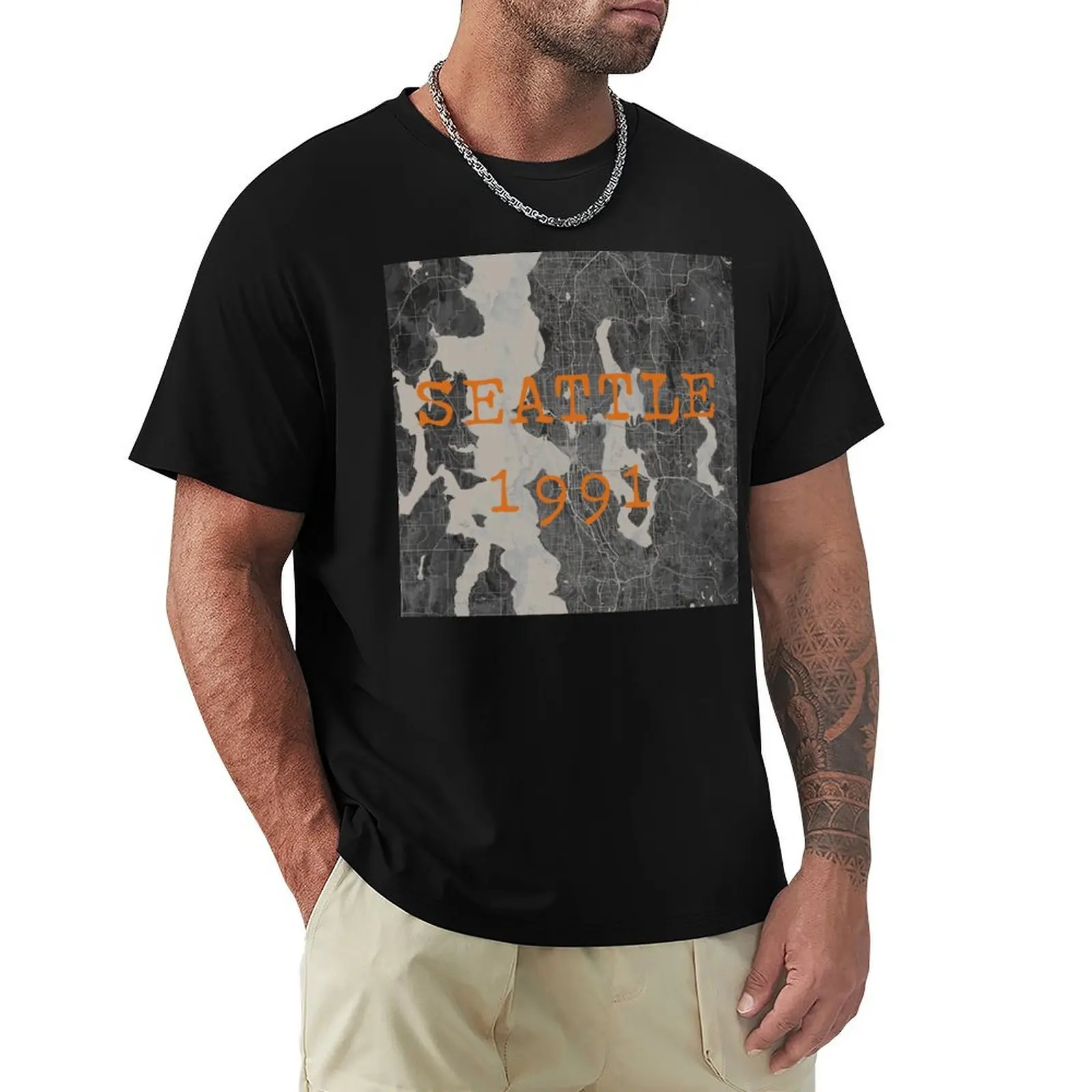 

Seattle 1991 gray and orange T-Shirt hippie clothes graphic tee shirt cute clothes t shirt men 100℅ cotton