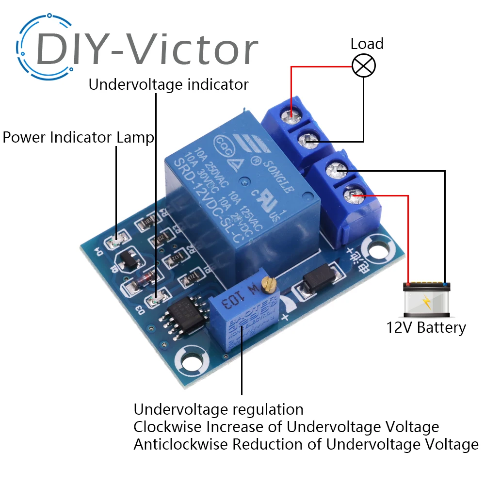 DC 12V Battery Undervoltage Low Voltage Cut off Automatic Switch Recovery Protection Module Charging Controller Protection Board