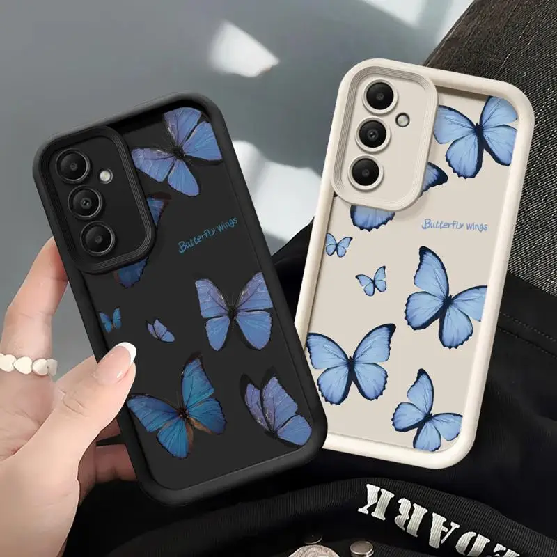 電話ケース三星銀河 A55 A52 A33 ケース A24 A15 A12 A23 A22 5 グラム A54 A52s A53 A14 funda カバーブルーハローフラワーバタフライ
