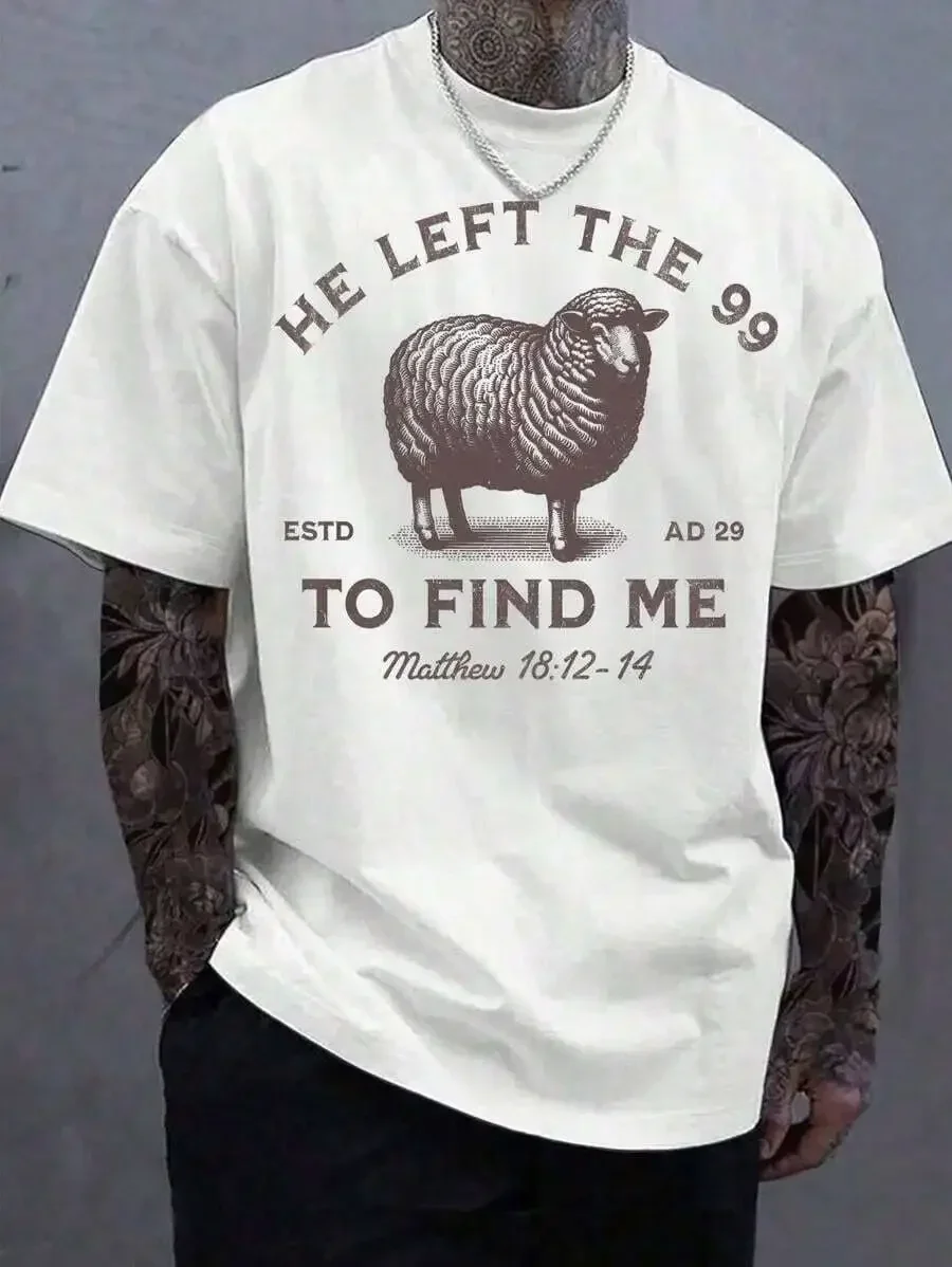 Manfinity Dauomo 99 T-Shirts Jesus Left, The Lord Is My Shepherd T-Shirt, Christian T-Shirt, He Left 99 To Save Me T-Shirt, Men