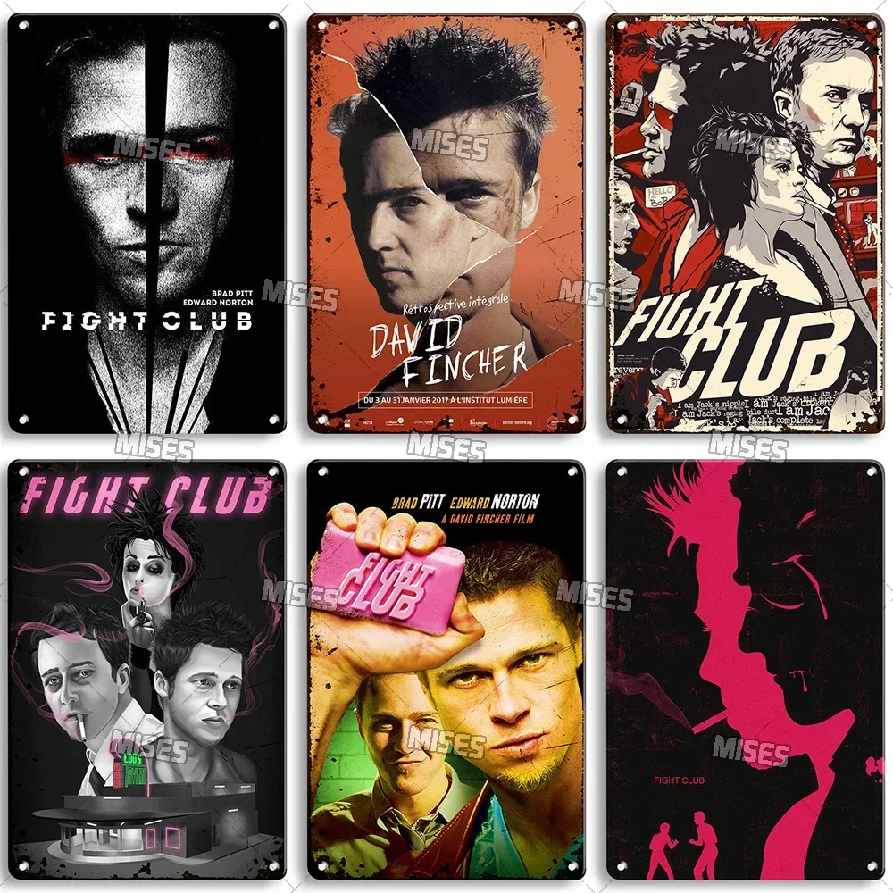 لافتة معدنية لنادي القتال - لوحة من القصدير تحية الفيلم الكلاسيكي لعام 1999 مع اقتباس مميز وفن ملصق، ديكور حائط قديم متين