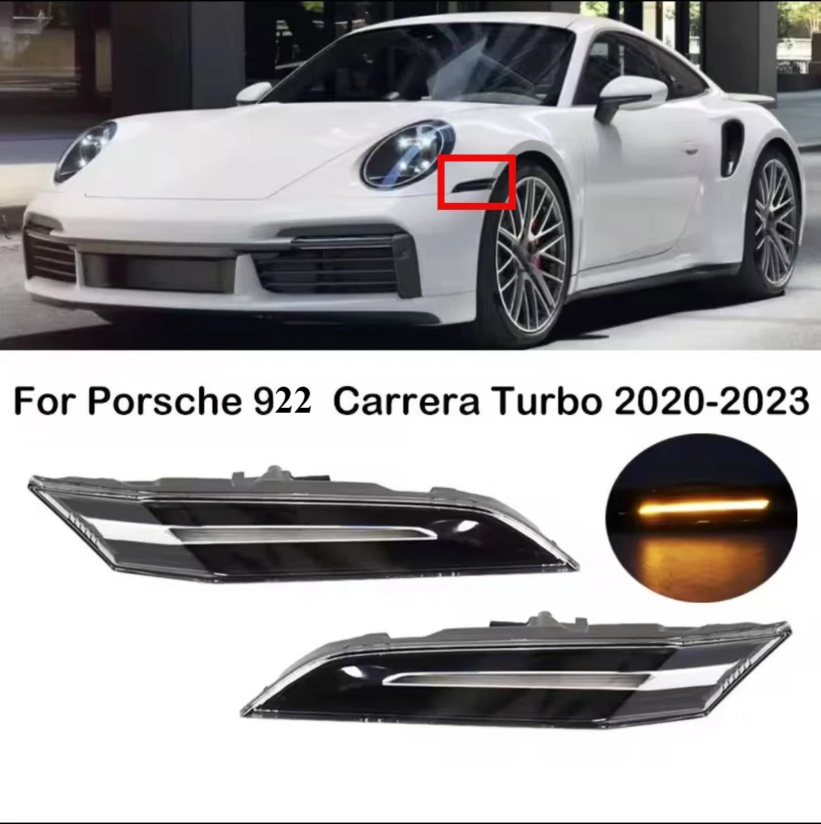 

Для Porsche 911 Carrera 992 GT3 Turbo 2020-2025 светодиодный указатель поворота, боковой габаритный поворотник, индикаторная лампа 992953041C 992953042C
