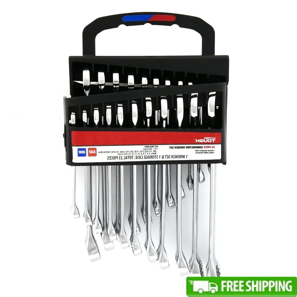 

Набор комбинированных ключей из 22-х предметов, метрическая SAE, хромованадиевая сталь, зеркальная полировка, прочный, термообработанный, прецизионный инструмент для хранения