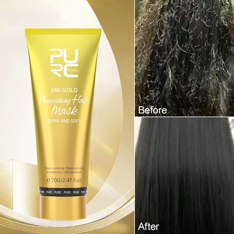 

PURC Professional Hair Mask Keratin Treatment Cream Deep Repair Damaged Frizz 24K Gold Nourishing Smoothing Hair Care Products