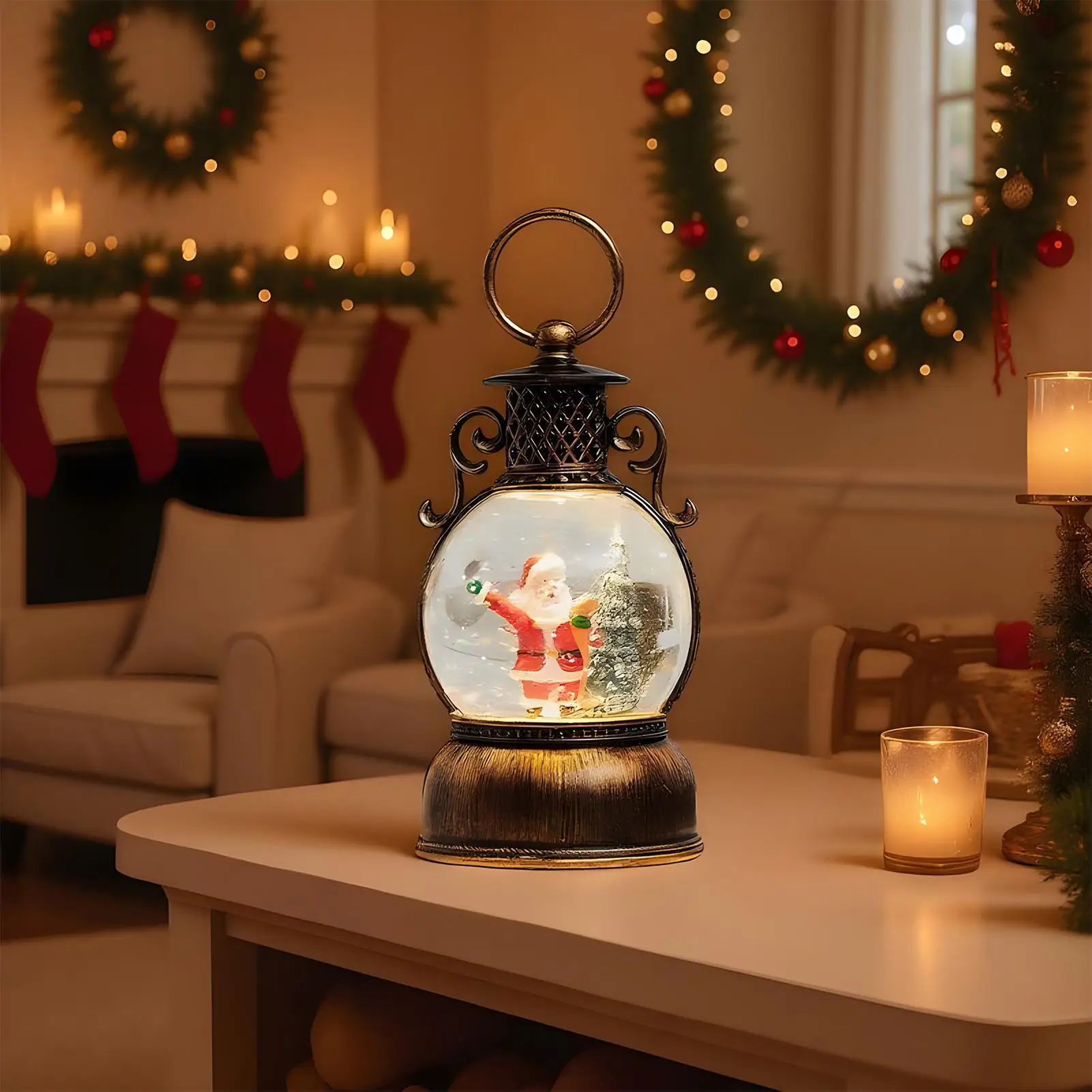 Natal globo de neve lanterna temporizador de 6 horas com alça natal globo de neve lanterna glitter decoração para amigos adolescentes homens mulheres