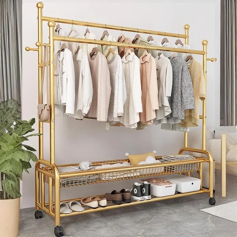 Convenient Movable Clothes Hanger Gold Modern Bathroom Baby Clothes Drying Rack Organizer Skirt Perchero Laundry Furniture Home