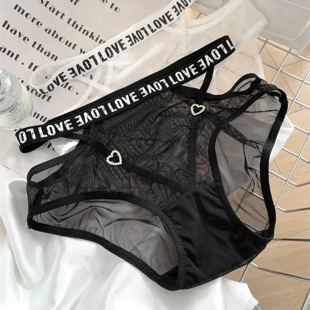 Tentazione Mutandine di pizzo a vita media Slip in cotone Cavallo Mutandine sexy Lingerie femminile trasparente Slip con lettera Lady