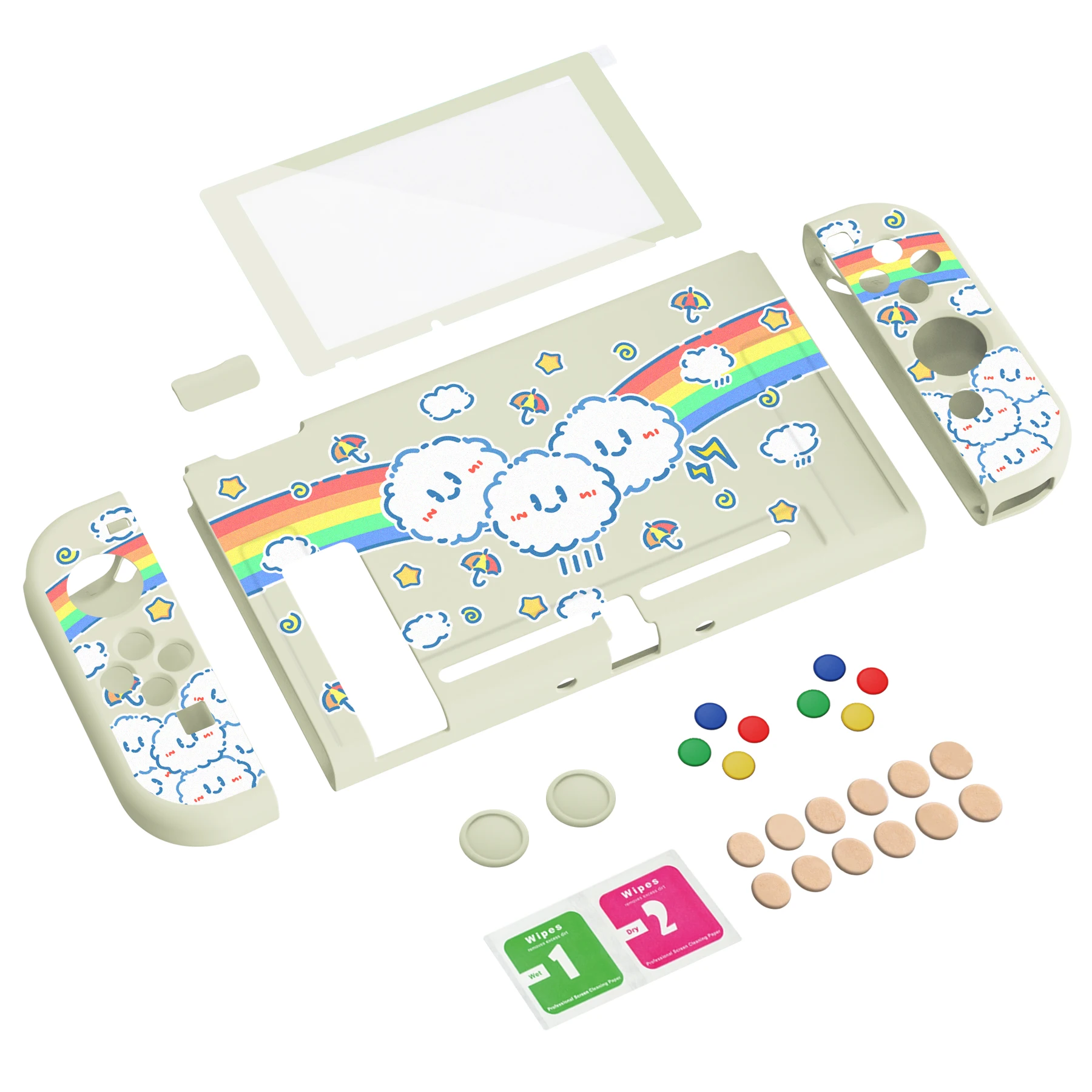 PlayVital ZealProtect-funda protectora suave para interruptor, Protector de pantalla de vidrio templado, tapas de Botón de dirección y empuñaduras de pulgar