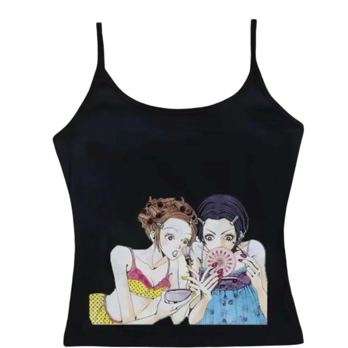 Women Y2K Anime Nana Graphic Crop Cami Top Japanese Manga Print Sleeveless Slim Short Tank Top Streetwear