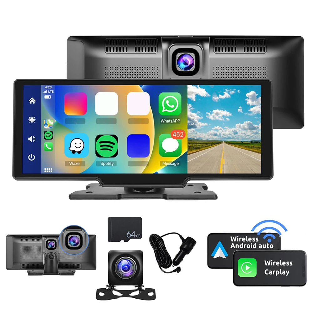 

9.3 Inch Touch Screen Portable Car Stereo Radio Mirrorlink Wireless Carplay Android Auto MP5 Player GPS Navigation with Dash Cam