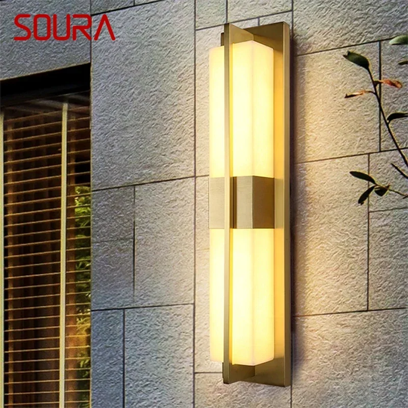 

SOURA Contemporary LED Brass Marble Outdoor Wall Lamps Electric Waterproof Balcony Hallway Courtyard Villa Gate Hotel