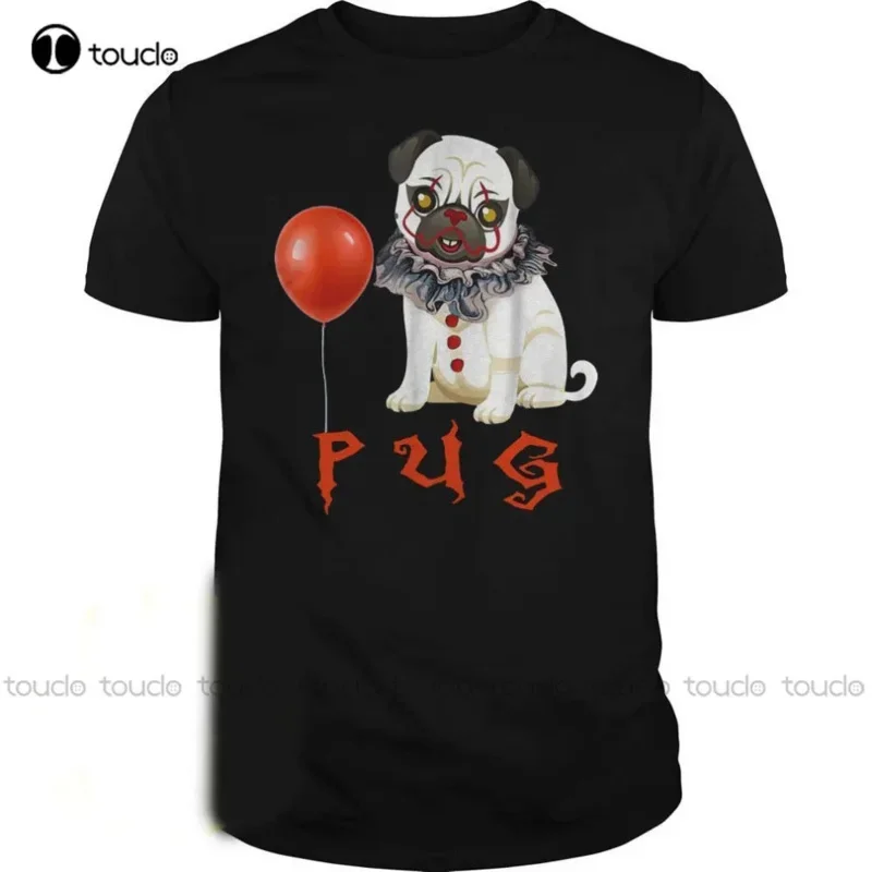 It Pug Funny Horror Halloween Dog With Face Cotton T-Shirt Unique Design Tops Tees Summer Men Hip Hop Men Slim Fit T Shirt