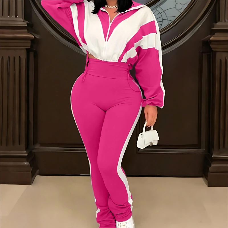 

Fashion Patchwork Women's Set Zipper Sweatshirt Jacket and Skinny Long Pants Suit 2025 Two 2 Piece Sets Outfit Jogger Tracksuit
