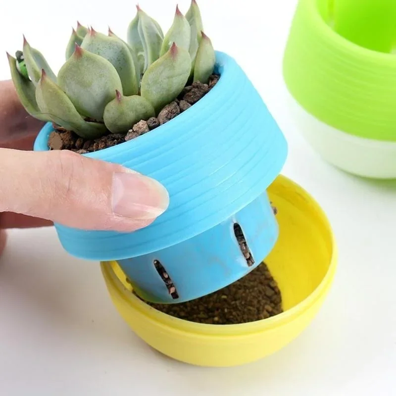 1Pcs Creative Eco-friendly Colourful Mini Round Plastic Plant Flower Pot Garden Home Office Decor Planter Bonsai Pot Plant Pots