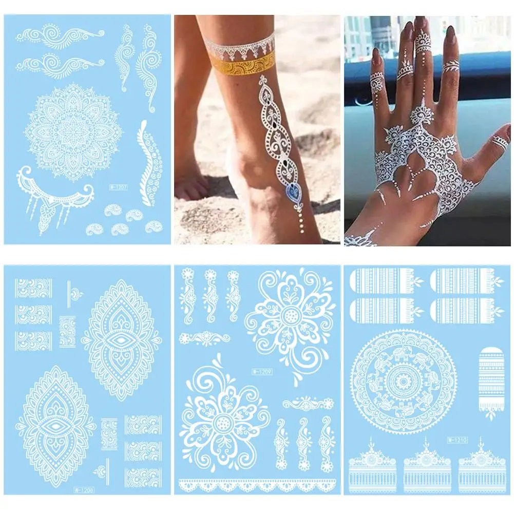 Adesivo per tatuaggio in pizzo bianco Festival del sud-est asiatico Tatuaggio all'henné bianco per moda ed eventi C4M9