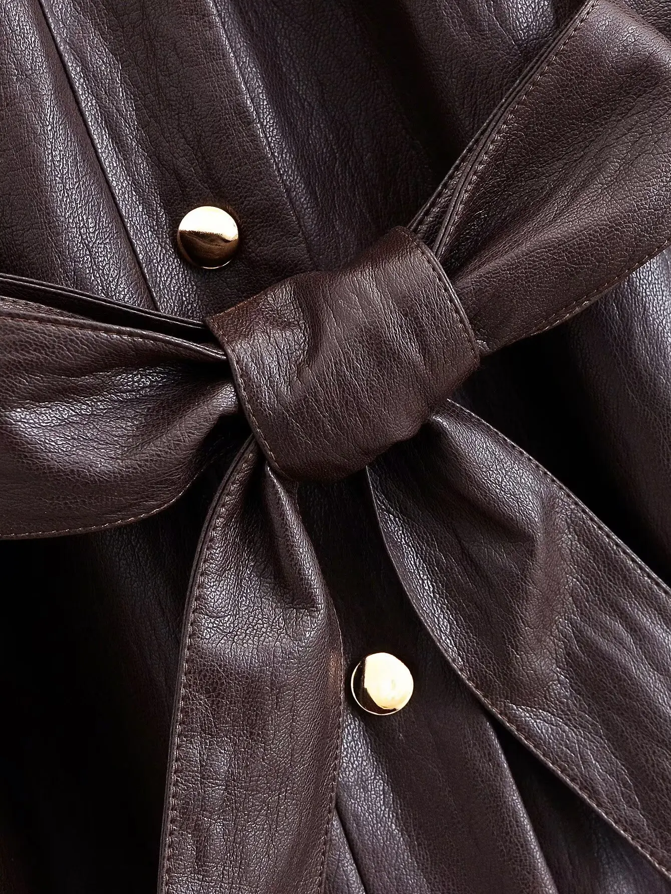 女性用スリムエレガントフェイクレザージャケット秋冬ハイストリートカジュアルベルト付き無地コート女性用長袖ルーズアウター