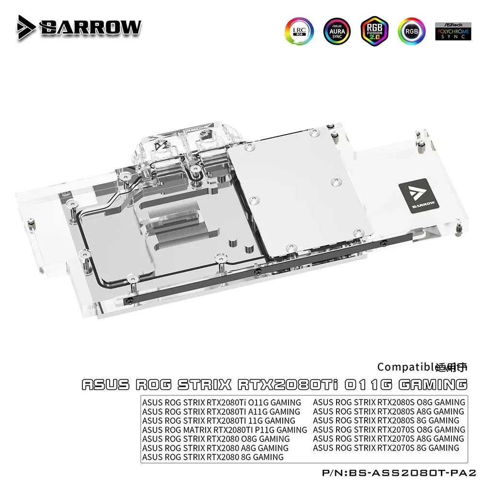 Imagem -04 - Barrow Gpu Placa Gráfica Cooler Bloco de Água para Asus Rog Strix Rtx2080ti 2080 s 2070s 5v Argb 3pin Aura Sync