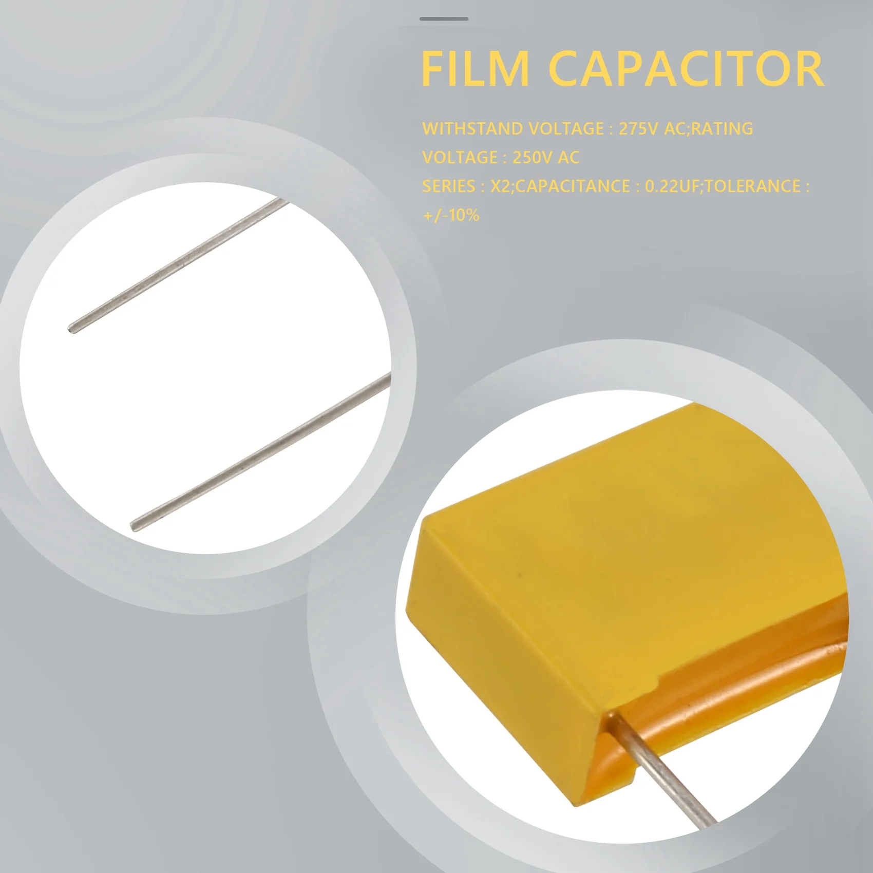 ポリプロピレン安全コンデンサ、acコンデンサ、275v、0.22uf、mpx、10個