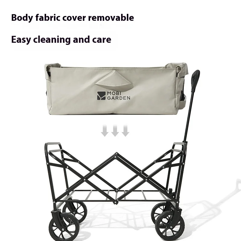 Mobi Garden Metal Four-Wheel Folding Cart Portable Roll Container Platform Wagon OEM for Shopping Storage Tools