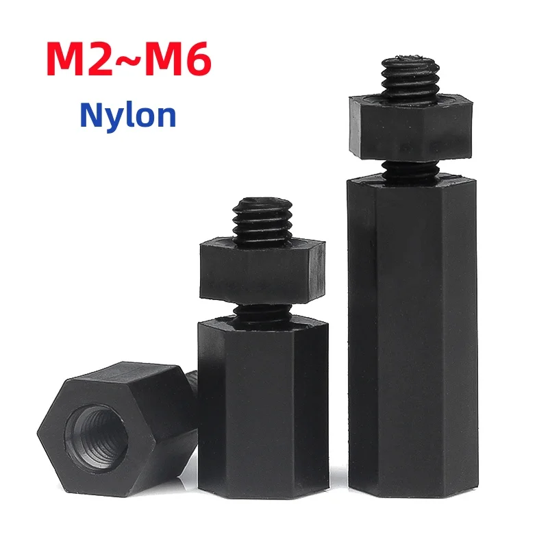M2 M2.5 M3 M4 M5 M6*L+6/7/8mm Black Nylon Standoff Spacer Male To Female Plastic Insulated Adiabatic Spacer Nuts Combination Set