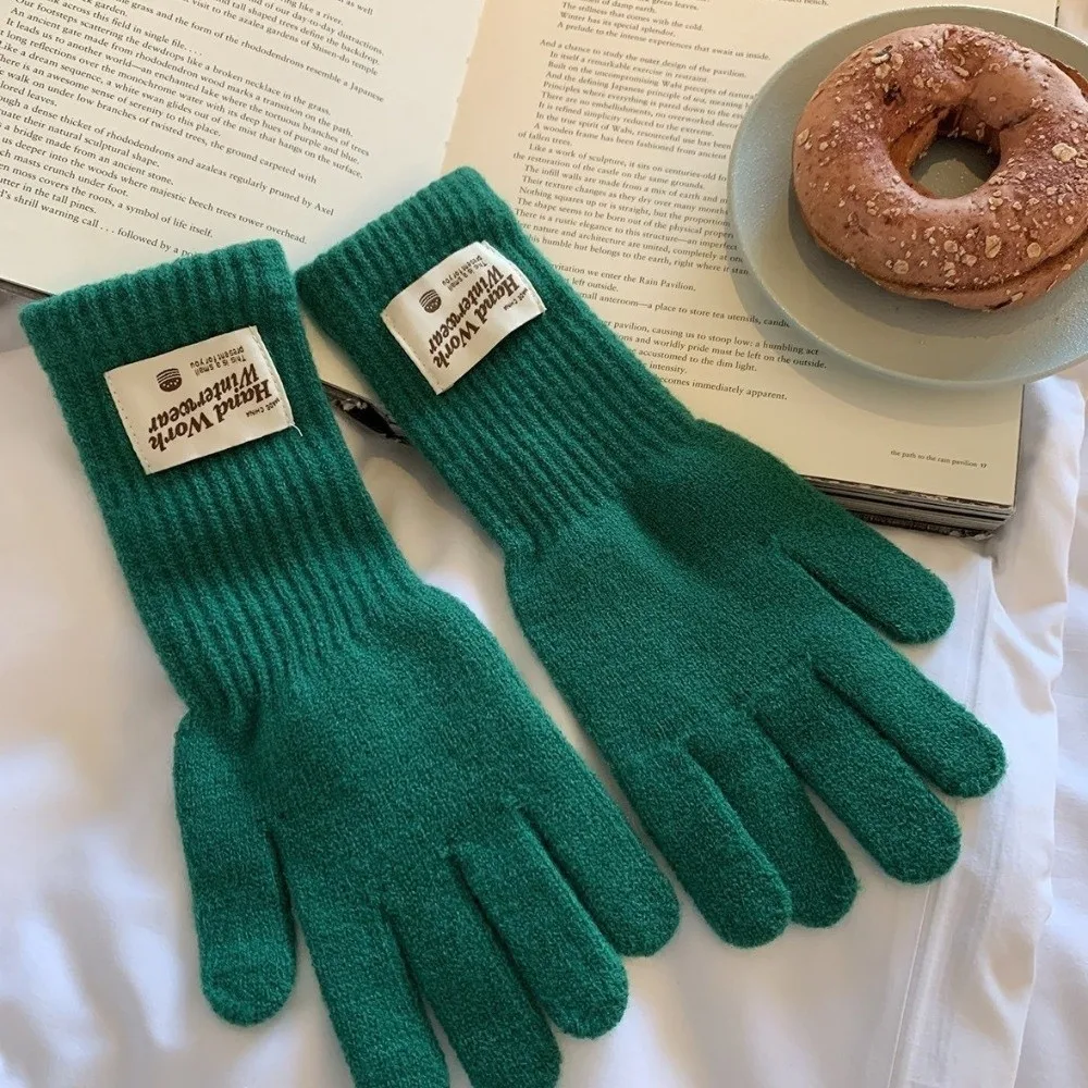 Cozy One Size Full Finger Knitted Gloves Warm Lining 10Colors Warm Winter Gloves Faux Cashmere Gloves Typing Use