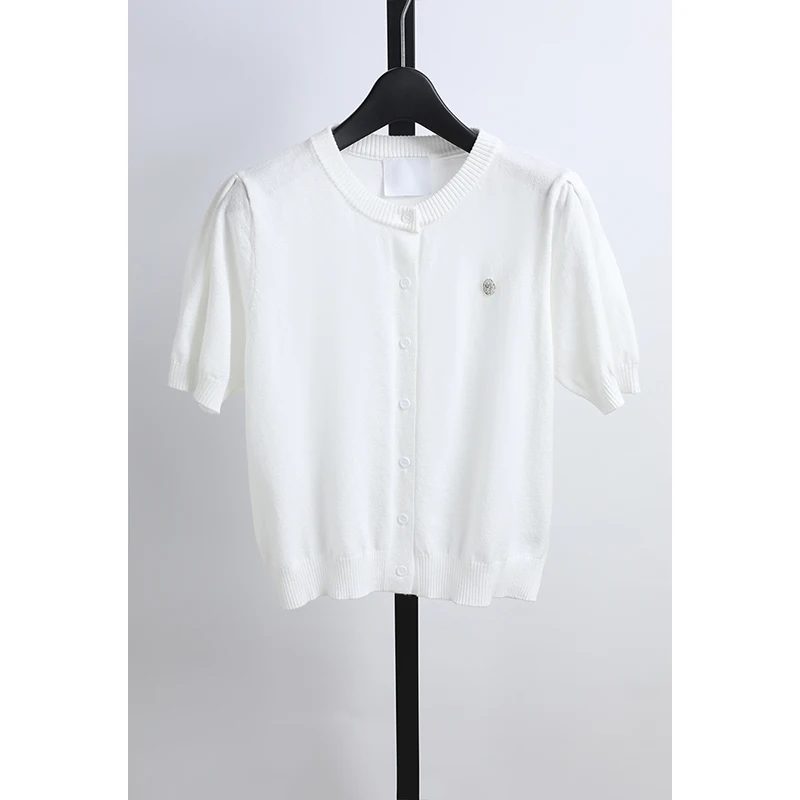 

Elegant round Neck Short Sleeve Knitted Cardigan Women's Summer New Arrival Soft Polyester Nylon Blend Comfortable Fit Knitwear