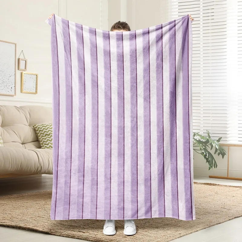 

Lavender Stripe Flannel Blanket Soft Warm Cozy Throw for Sofa Bed Living Room Elegant Home Decor