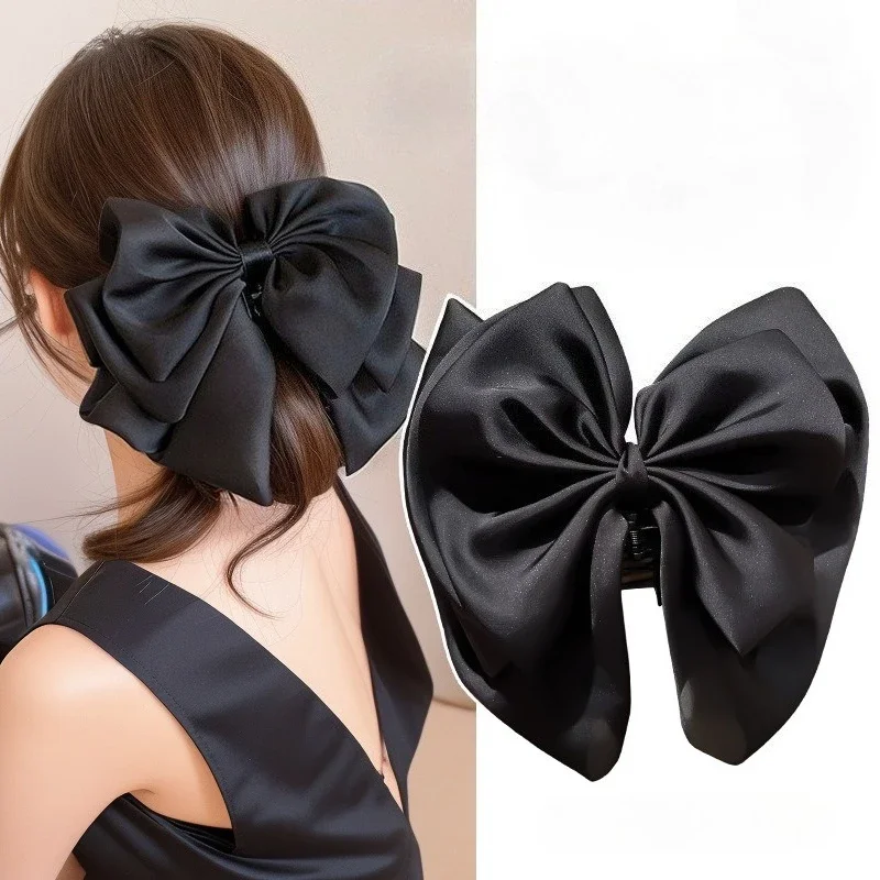 

French Retro Satin Big Bow Hair Claw Headbands Womens Elegant Hairpins Flower Buds Grabs Clips Female Party Hair Accessories New