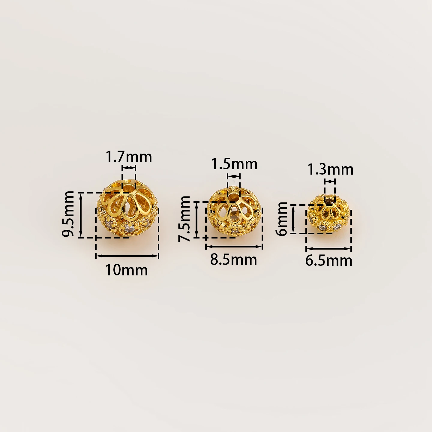 2Pcs Multi‑Size 18K/Thick Silver Plated Gold Copper Zircon Hollow Balls For DIY Bracelet Necklace Handmade Jewelry Making