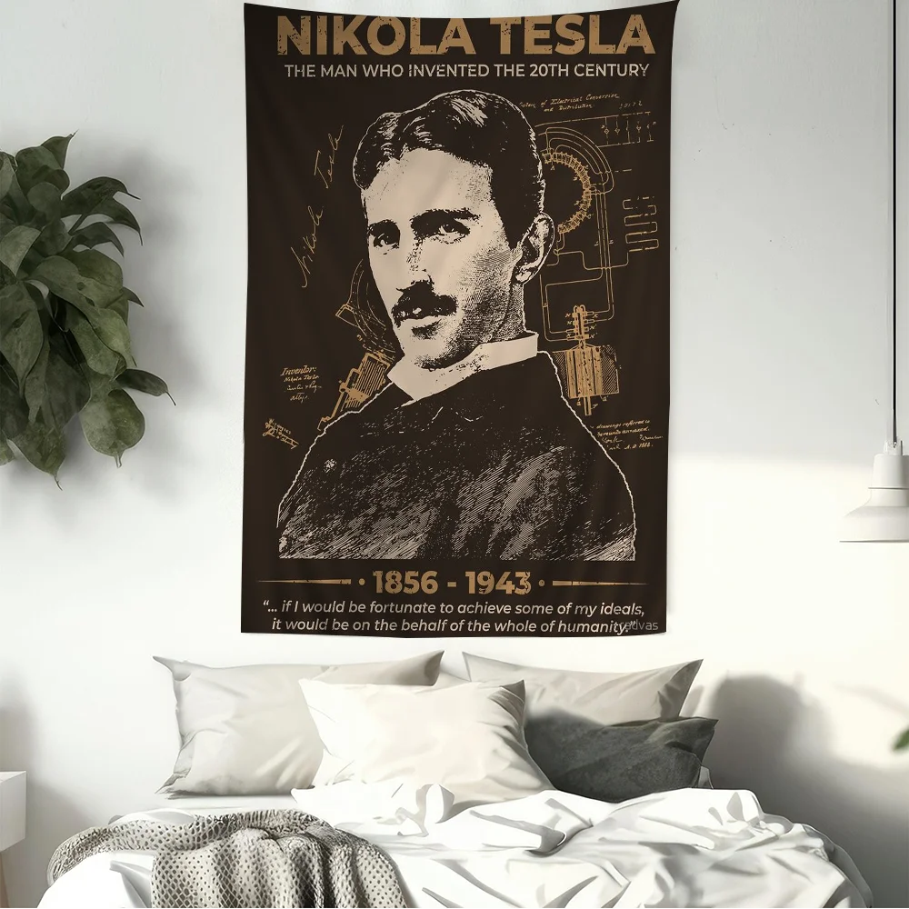 Famous Scientists Nikola Tesla Chart Tapestry Home Decoration Hippie Bohemian Decoration Divination Wall Hanging Home Decor