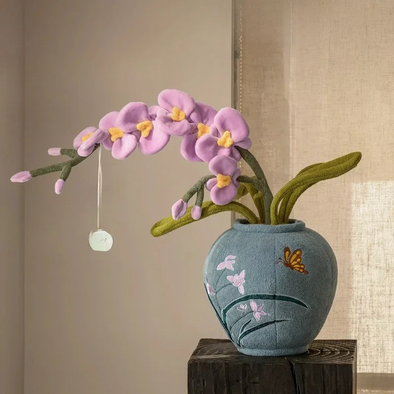/New Chinese-style living room ornament, entrance desktop decoration plush Phalaenopsis, niche housewarming New Year's gift
