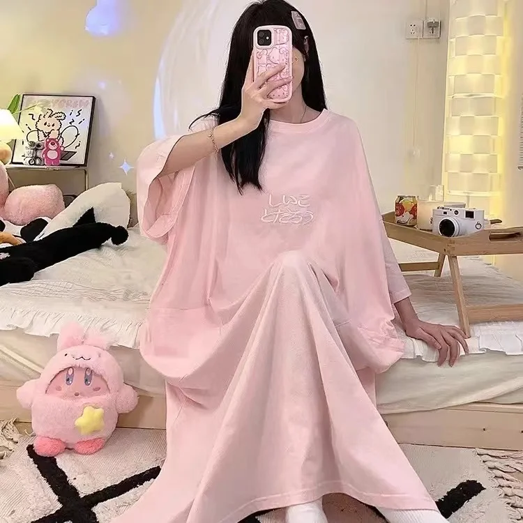 150kg Big Soft Summer Plus Size Women Dresses Loose T Shirt Dress Lady Female Clothing Oversize Short-Sleeve Casual Long Dresses