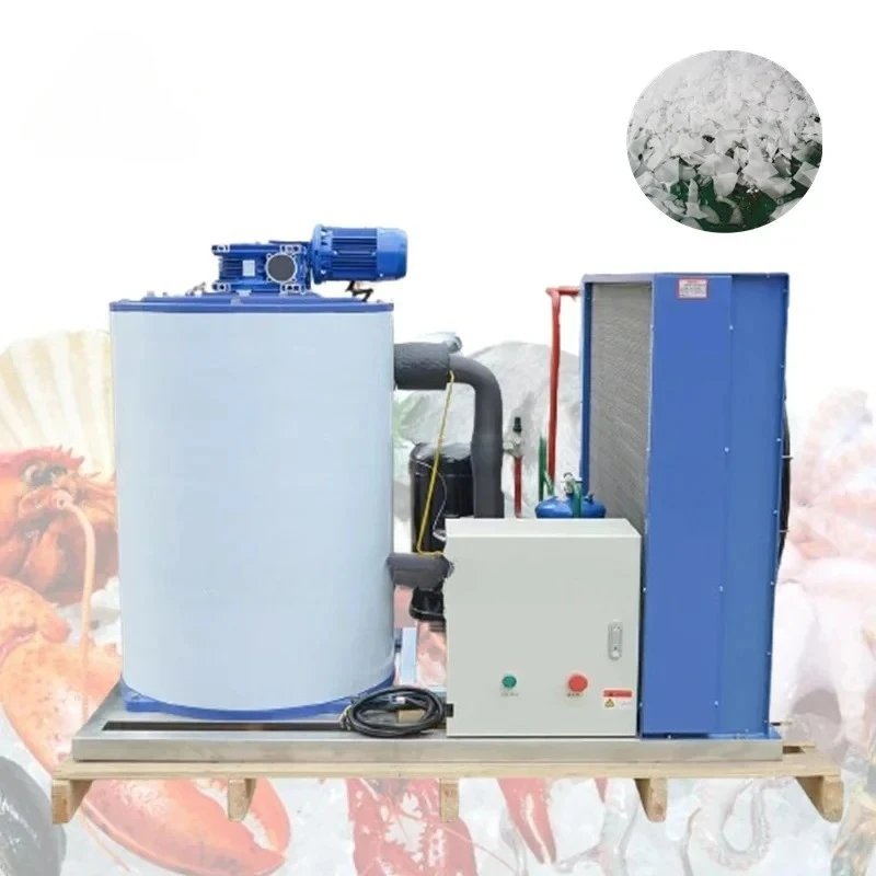Commercial Industrial Flake Ice Generating Equipment, Fresh Salt Water Adaptable, 1 Ton & 2 Ton Production Capacity Optional