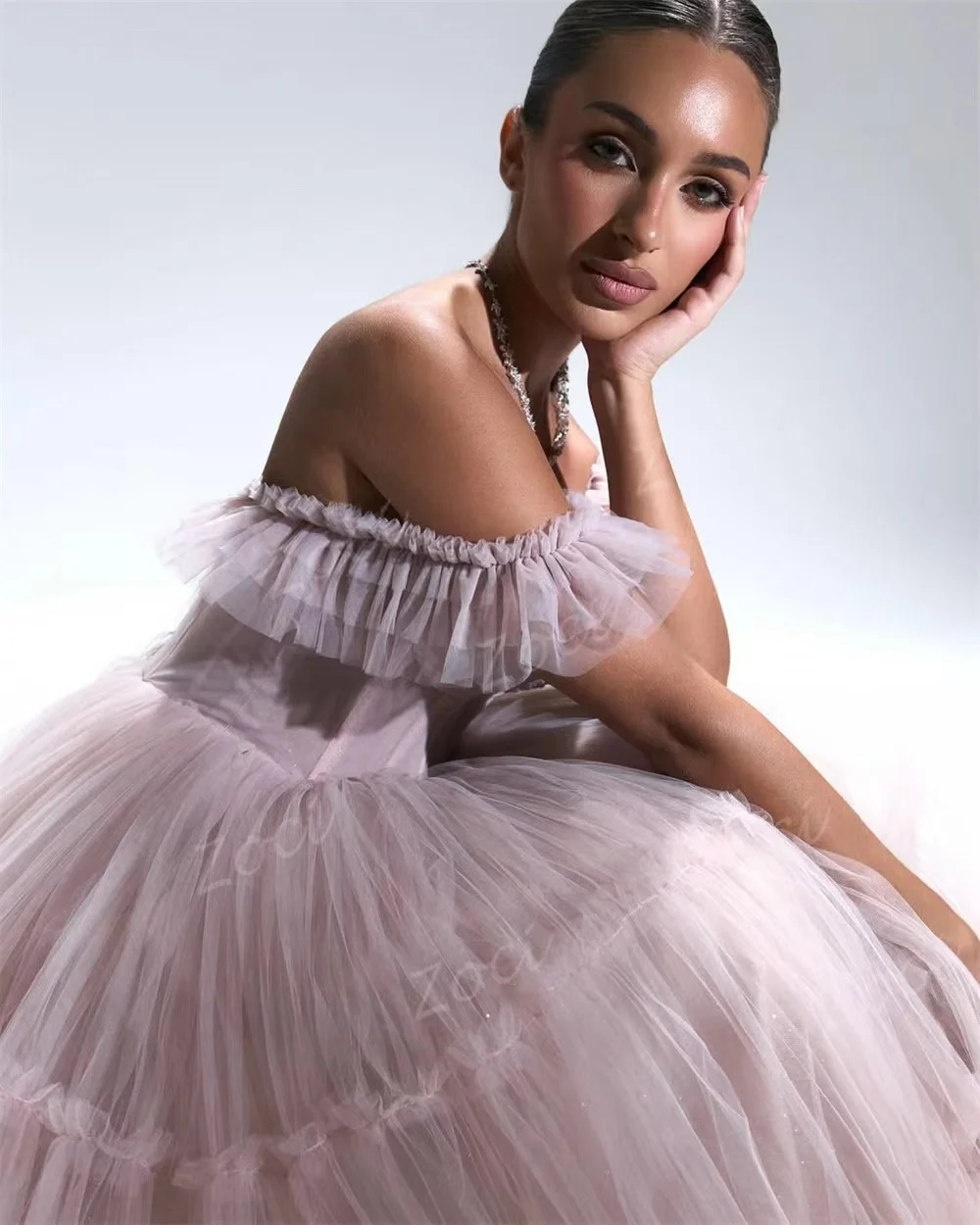 Zoci Poussière ﻿ Robe de bal rose mi-longue, personnalisée, épaules dénudées, robes de bal formelles, longueur thé, pour occasions spéciales