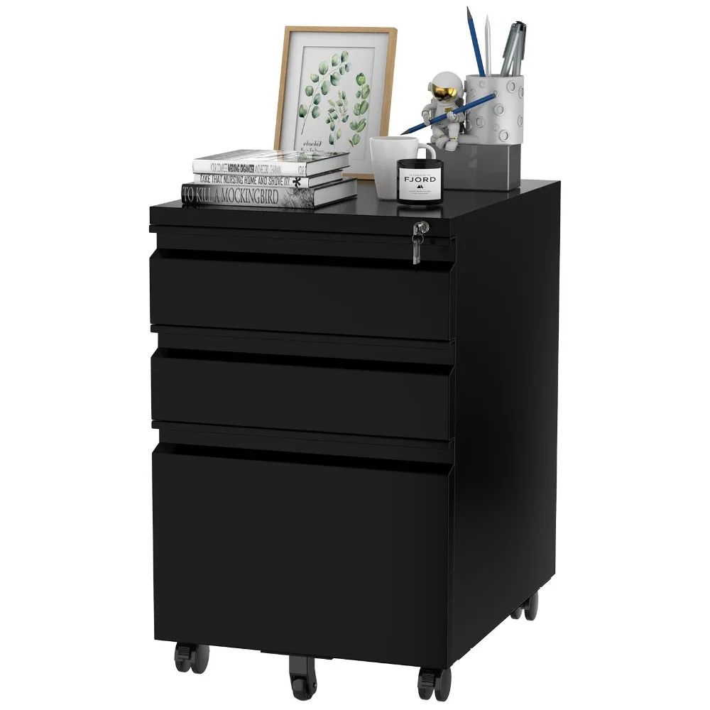 3-Drawer Metal Mobile Filing Cabinet for Home Office - Under Desk Storage with Lock Keys - Legal/Letter/A4 File
