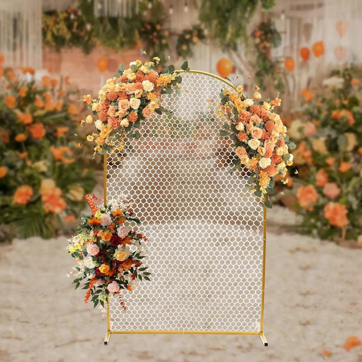 2m Golden Metal Arch Backdrop Stand Party Wedding Flowers Balloons Rack Birthday Party Reception Decorations W/Mesh