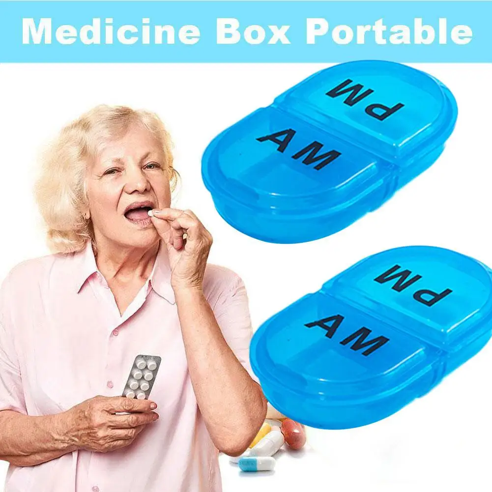 Portable Daily Pill Organizer Waterproof Pill Box With 2 Grids For AM & PM Compact Pill Container For Daily Medication Stor P0O1