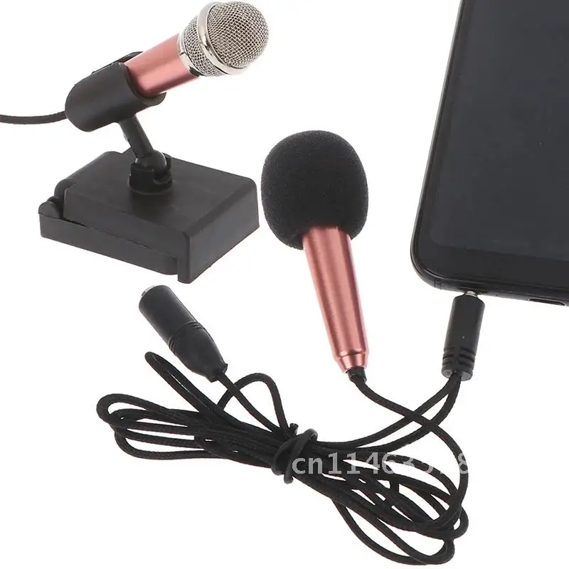 Portable Mini Microphone 3.5mm Stereo Studio Mic KTV Karaoke Set For Cell Phone Laptop PC Desktop Small Size